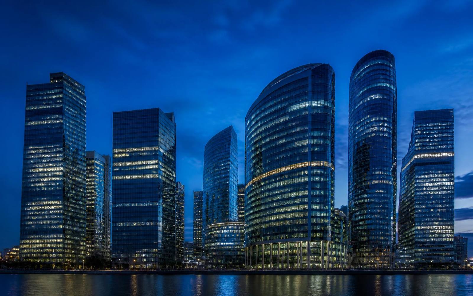 International financial district at dusk